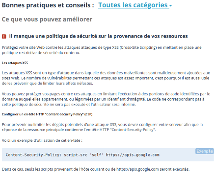 exemple de recommandation avec Dareboost